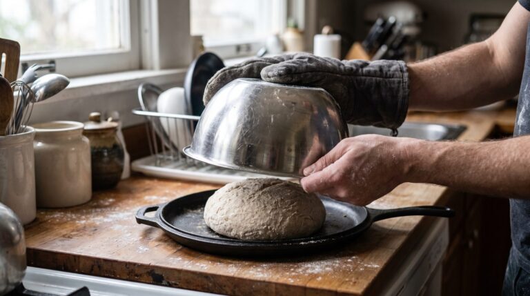 Baking a perfect loaf of sourdough in a cast iron skillet