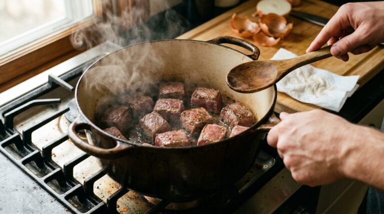 Making a rich beef stew using only one deep pot